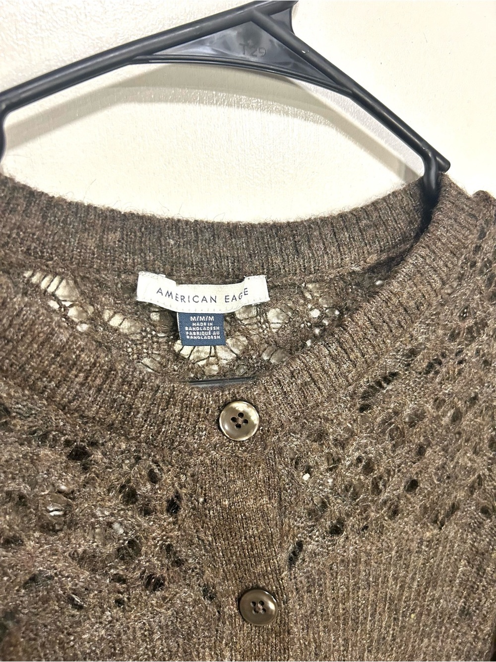 American Eagle Outfitters Olive Green Eyelet Knit Button Cardigan - Picture 2 of 2
